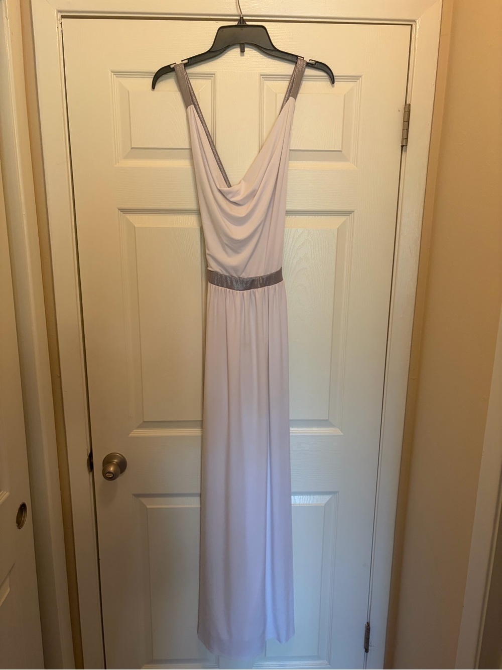 Express White Silver Maxi Dress Women’s Medium M Formal Open Back